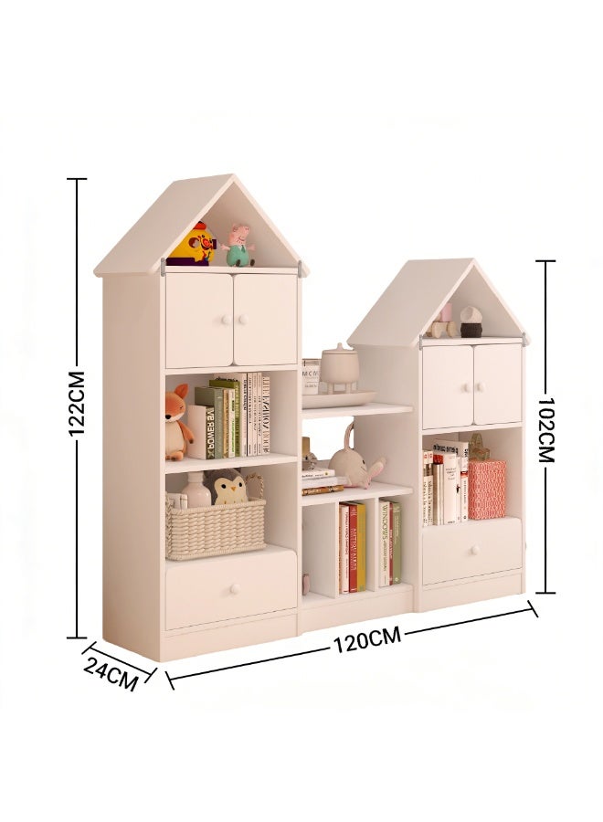 Kids Bookshelf and Toy Storage, House-Shaped Bookcase with Cabinets & Open Shelves, Multifunctional Kids Storage Organizer for Nursery, Playroom, Bedroom, SGG049, White - Image 2